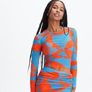 Fabletics Marie Mesh Cropped Top blue orange Sz 2X